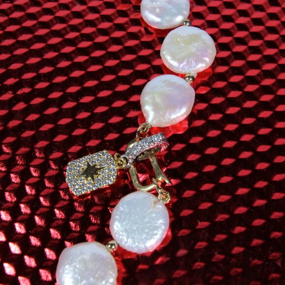 Freshwater Coin Pearls Necklace and .925 Sterling Silver - Picture 10 of 13